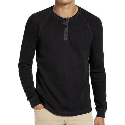 saferido Spring Autumn Long Sleeve Tshirt Men Fashion Henry Collar Solid Color Casual Pullover Tops Mens Knitting Tees Man Clothing