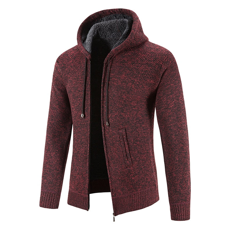 Winter Thick Cardigan Mens Sweater Zipper Hooded Fashion Warm Slim Fit Knitted Sweater Male Fleece Hoodies Coats Men M-4Xl