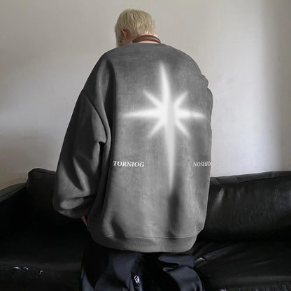 saferido High Street Men Sweatshirt Angel Wing Graphic Printed Gothic Style Pullover Sweatshirts Oversize Baggy Hip Hop Round Neck Hoodie