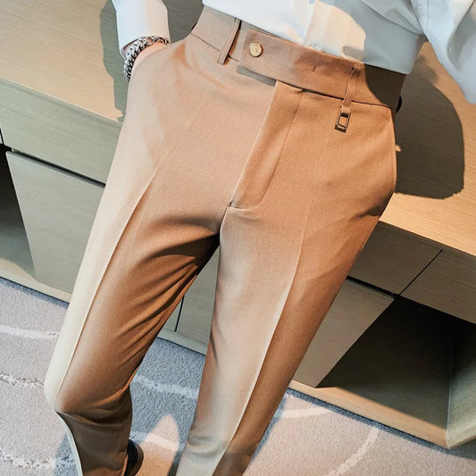 saferido British Style Autumn Solid Business Casual Suit Pants Men Clothing Simple All Match Formal Wear Office Trousers Straight 28-36