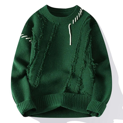 Man Panelled Contrast O-neck Sweater Autumn Winter Vintage Loose  Long Sleeves Knitted Pullover Fashion Casual Male Jumper