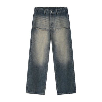 Men's Wear New Spring Vintage Male Washed Jeans High Waist Front Pocket Loose Straight Wide Leg Pants Fashion