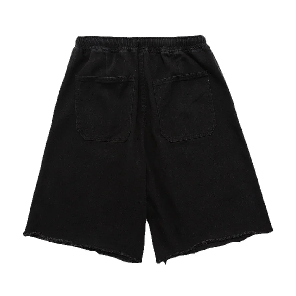 saferido American street creative denim shorts men's and women's retro hip-hop loose five-point pants