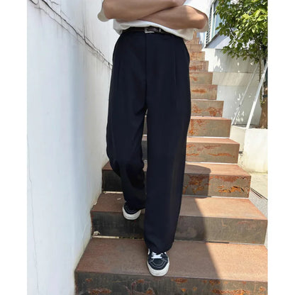Grey Black Suit Pants Men Fashion Social Mens Dress Pants Korean Loose Straight Wide Leg Pants Mens Office Formal Trousers M-2XL