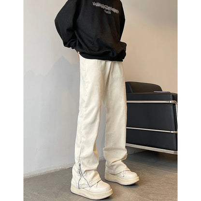 saferido American high street vibe jeans, men's trendy straight leg pants, thin and high-end slim fitting workwear, zippered pants,2024