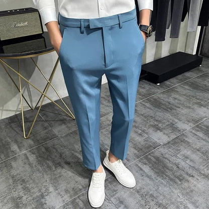 saferido Men Summer Business Formal Pant Solid Casual Korean Slim Fit Suit Pants Mens Wedding Social Office Trousers Plus Size 29-38