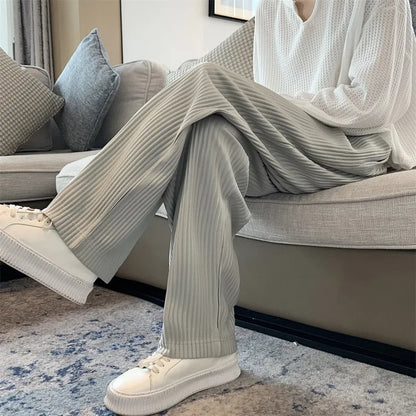 saferido Summer Pleated Pants Men Fashion Oversized Ice Silk Pants Men Japanese Streetwear Loose Straight Pants Mens Casual Trousers