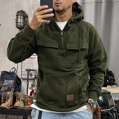 saferido Male Clothes 90s Vintage Hoodies Sweatshirt for Men Half Zip Green Aesthetic Hooded Cheap Harajuku Fashion Winter Loose New in S
