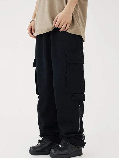 saferido Black Cargo Pants for Men Hip Hop White Cargo Trousers Male Vintage Japanese Streetwear Casual Safari Style Pocket Zip