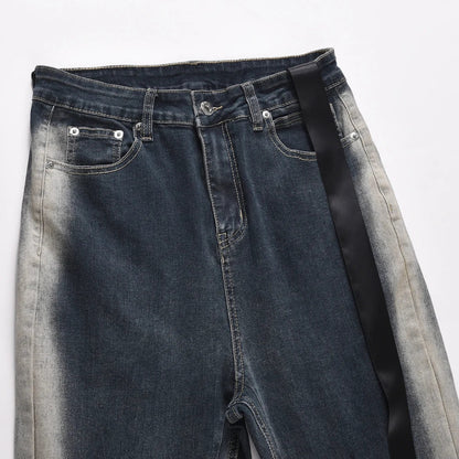 Skinny Jeans Men Y2k Street Contrast Fashion Casual Slim Flared Trousers Autumn Streetwear Vintage Winter Stretch Denim Pants
