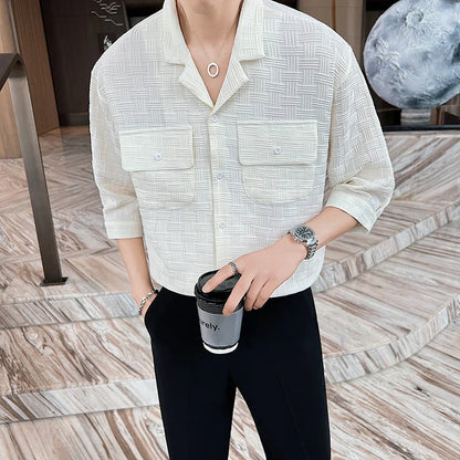 saferido  British Style Men Summer Plaid Casual With Half Sleeve Shirts/Male Slim Fit V-Neck Business Shirts Camisas Hombre S-3XL