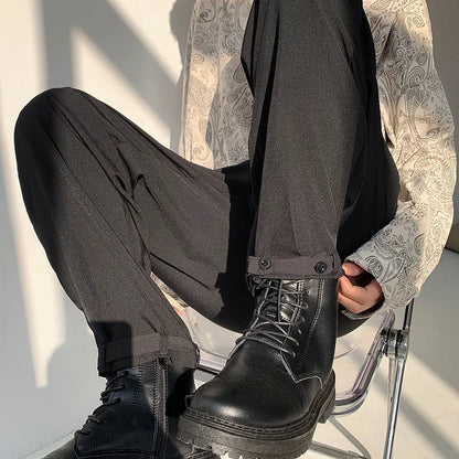 saferido Black White Suit Pants Men Loose Drape Sports Trousers Fashion Spring Summer Solid All-match Casual Loop Design Pants