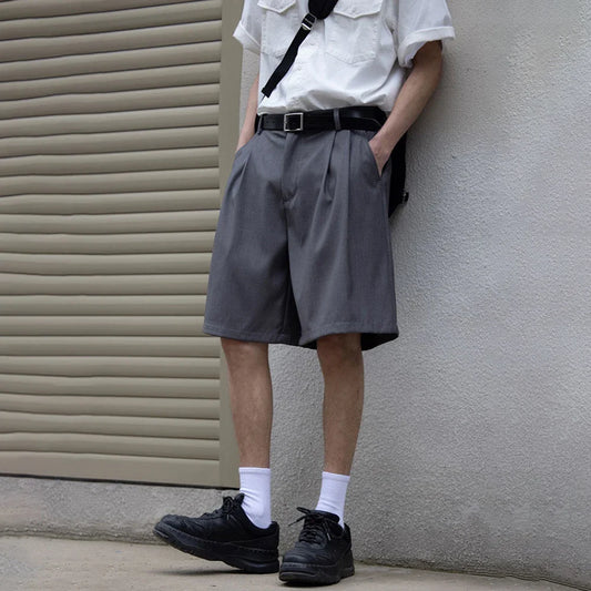 saferido Mens Suit Shorts Summer Fashion Korean Version Solid Color Drape Five-Point Pants Popular Casual Trend Loose Street Y2k Shorts