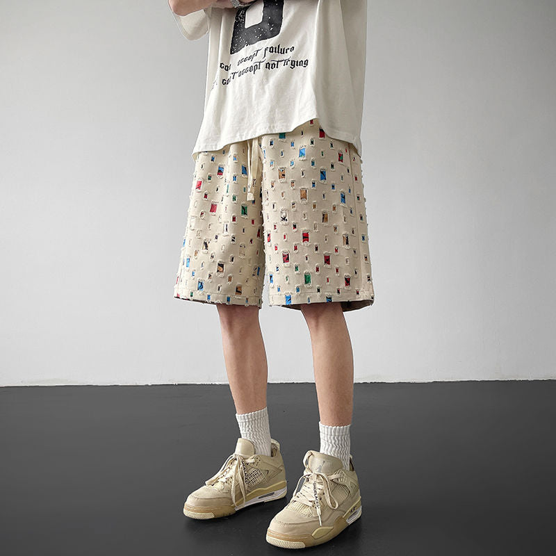 Men's Clothing Fashion Loose High Waist Patchwork Man Summer Lacing Printing Handsome Pockets Sports Comfortable Casual Shorts