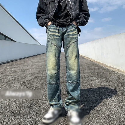 saferido Men's Retro Washed Old Jeans Fashion Street Loose Large Size Nine-minute Pants Korean Classic Simple Versatile Casual Pants