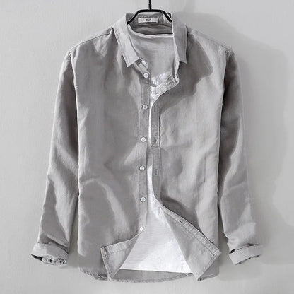 spring autumn new men's shirts fashion lapel casual long-sleeved cotton and linen shirts loose breathable linen shirts