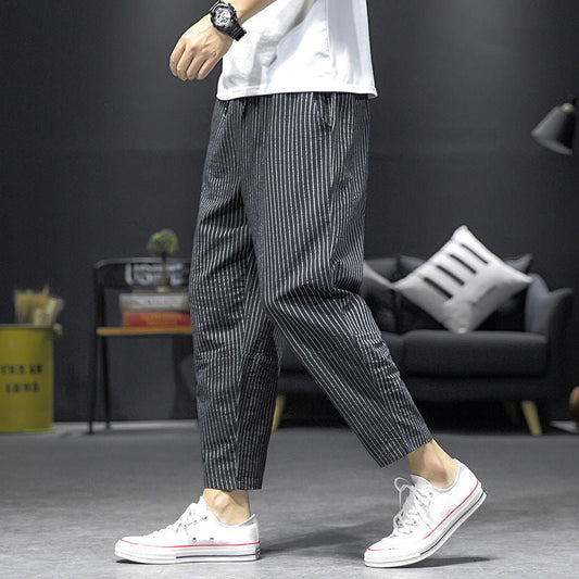 Men's Clothing Loose Spring Summer Thin Elastic Waist Pockets Striped Simplicity Handsome Fashion Casual Comfortable Pants