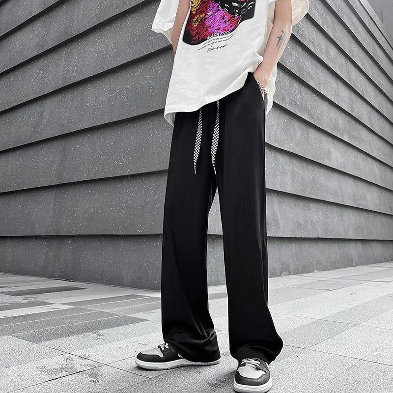 saferido Casual Ice Silk Mopping Pants Mens Four Seasons Fashion Sports Trousers Thin Solid Color Loose Straight Wide Leg Pants Oversize