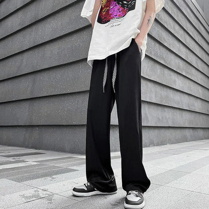 saferido Casual Ice Silk Mopping Pants Mens Four Seasons Fashion Sports Trousers Thin Solid Color Loose Straight Wide Leg Pants Oversize
