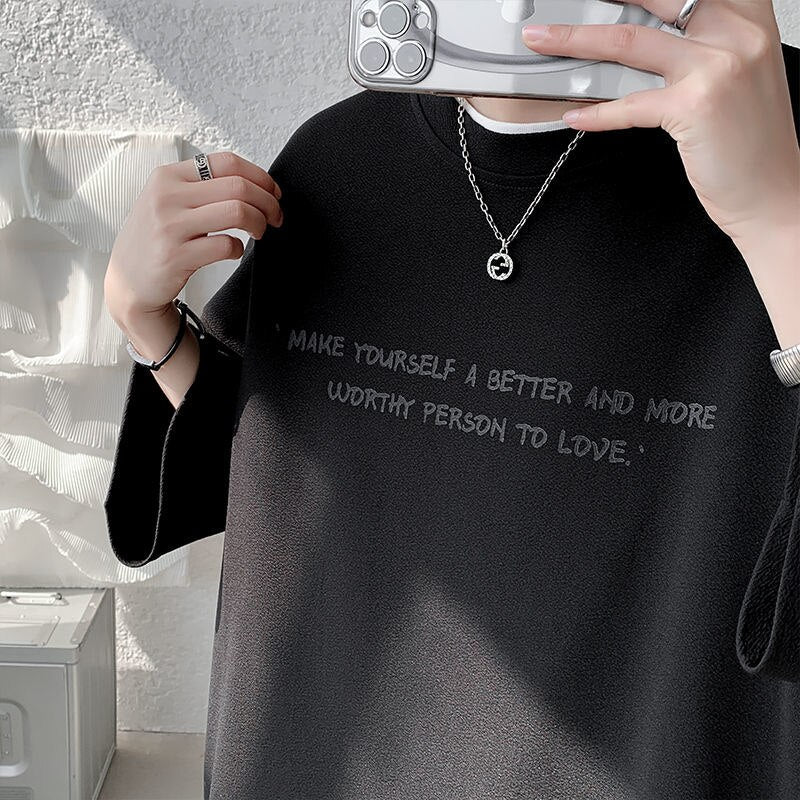 Men Summer Vintage T Shirts Letter Graphic Harajuku Casual Tshirt For Male  New Oversize Man Tees Three Quarter Tops
