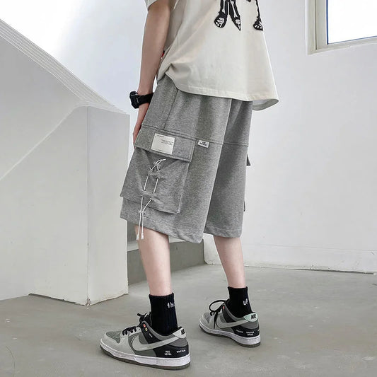 saferido Solid Color Loose Shorts Summer Big Pocket Sports Straight Wide Leg Casual Pants Oversize Fashion Thin 5-points Sweatpants Men