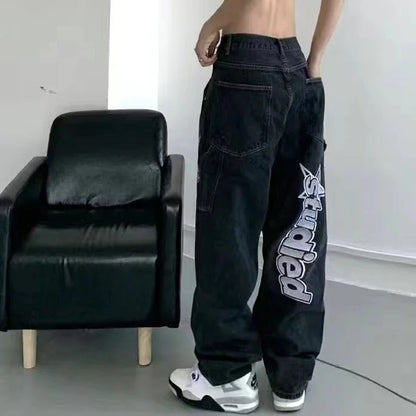 Street Popular Joker Solid Color Jeans Men Y2K New Harajuku Casual Loose Washed Straight Wide Leg Pants Unisex Vintage Trousers
