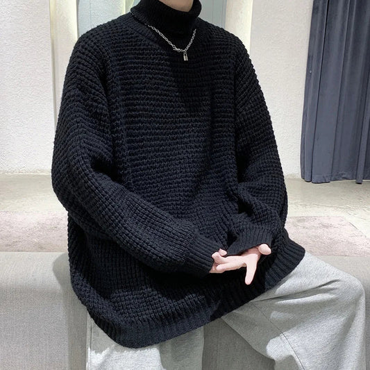 saferido  Winter Y2k Turtleneck Sweaters  Men Vintage Black Casual Pullovers Korean Fashions Oversized Harajuku Knitted Sweater
