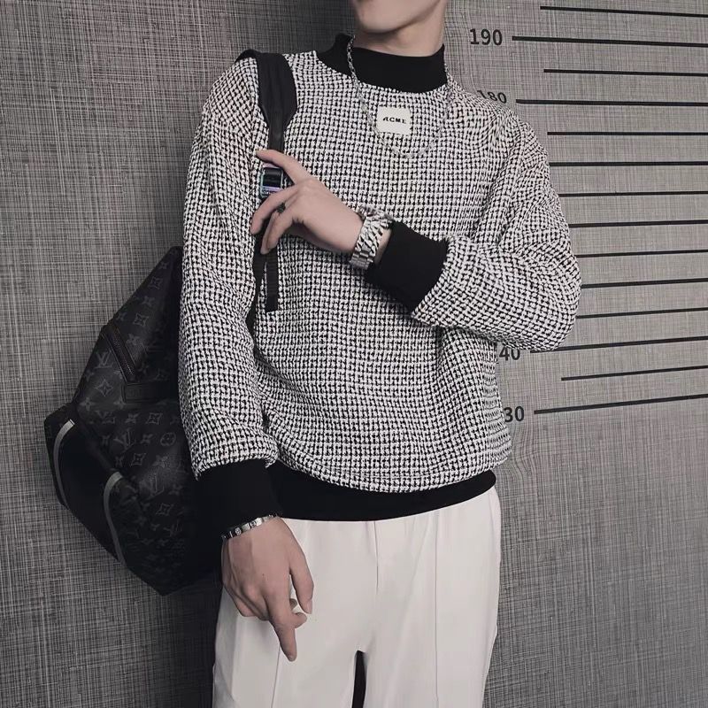 Spring Autumn Korean Casual Slim Basic Sweatshirt Man Long Sleeve Half High Collar Trendy Male Pullovers Tops Streetwear Clothes