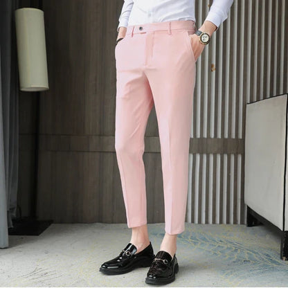 saferido New High-quality British Style Business Casual Slim Suit Trousers Men's Small Feet Nine-point Pants Solid Color All-match 29-36