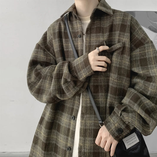 Flannel Harajuku Checked Plaid Shirt Long Sleeve Winter Y2k Streetwear Fleece Shirts Vintage Korean Fashions Clothes