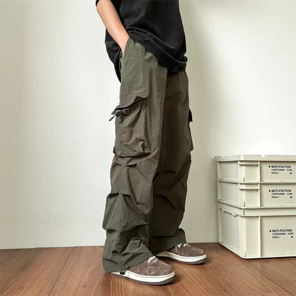 saferido Summer Thin Pants Men Fashion Pocket Cargo Pants Men Japanese Streetwear Hip-hop Loose Straight Pants Mens Oversized Trousers