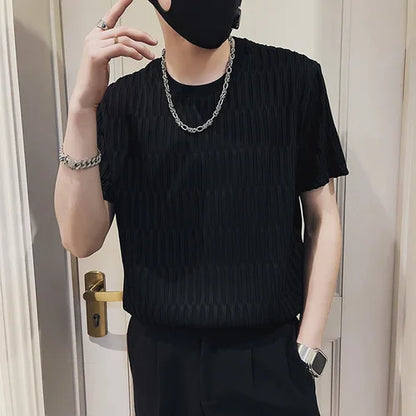 saferido British Style Men's Summer Casual Short Sleeve T-shirts/Male Slim Fit Plaid Loose Leisure T-shirt Plus Size S-4XL