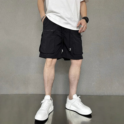 saferido Mens Casual Cargo Shorts Fashion Hip-Hop High Street Solid Color American Loose Spring And Summer New Style Half Trousers