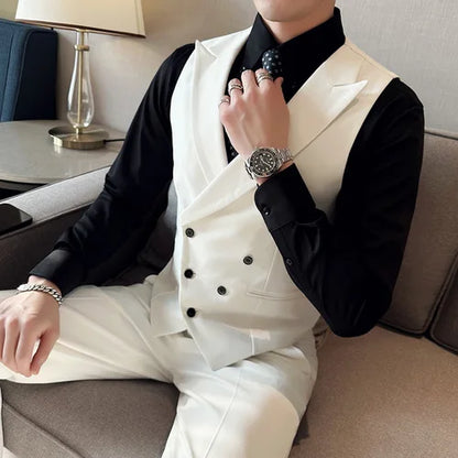 saferido Brand Clothing Men Spring High Quality Double Breasted Blazers Vest/Male Slim Fit Casual Suit Vest Sizing Up S-4XL