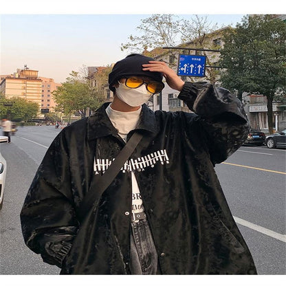 Letter printed jacket Men's Oversized jackets Autumn new fashion casual loose high street hip-hop jacket hip-hop jackets coats