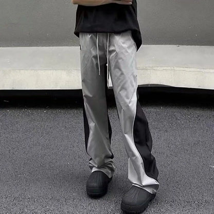 saferido New Spring and Autumn Fashion Brand Panel Contrast Drawstring Straight Barrel Workwear Sports Casual Loose Versatile Men's Pants