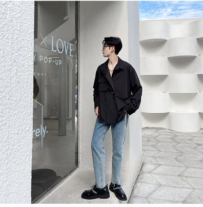 saferido       Solid Shirts Men Long Sleeve Fashion  Casual Loose Blouse Male Luxury Breathable Masculina Clothes Classic Button Tops A95