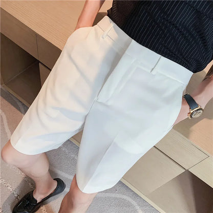 saferido British Style Men's Summer Business Leisure Shorts/Male Slim Fit Loose Suit Shorts/White Blue Black Plus Size S-2XL