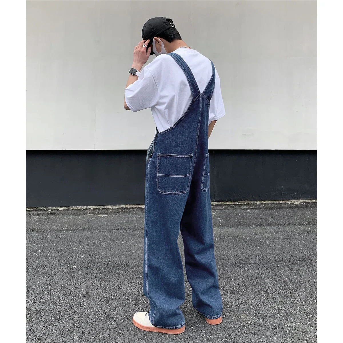 saferido Loose Printed Letters Jeans Blue Overalls Men's Oversize Casual Hiphop Straight Wide-leg Pants Four Seasons Work Denim Trousers