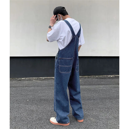 saferido Loose Printed Letters Jeans Blue Overalls Men's Oversize Casual Hiphop Straight Wide-leg Pants Four Seasons Work Denim Trousers