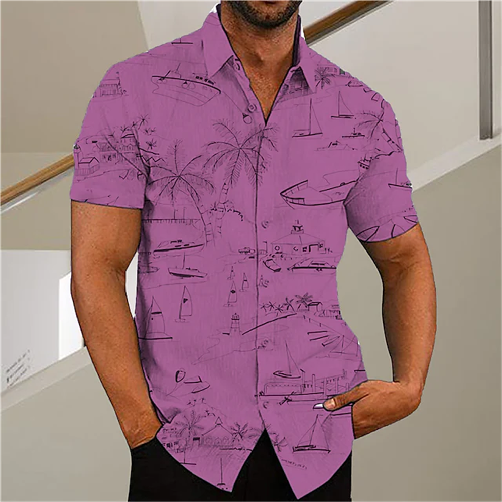 Men's Hawaiian Shirt Short Sleeve For Men 3D Coconut Tree Printing Blouse Tops Casual Oversized Tee Shirt Men Clothing