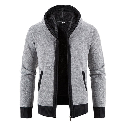 New Winter Fleece Men Sweater Cardigan Hooded Knitted Print Sweatercoat Mens Casual Warm Cardigan Zipper Hooded Cardigan Men