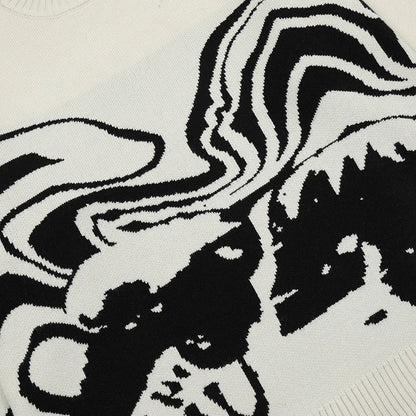 Men Streetwear Sweater Retro Painting Skull Graphic Hip Hop Knitted Sweater Vintage Pullover Casual Wool Sweater Hipster