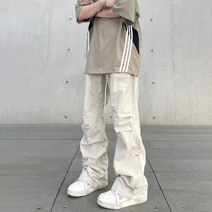 saferido Baggy Cargo Pants Men Y2k Streetwear Bright White Straight-leg Autumn Elastic Waist Wide Leg Casual Oversized Stacked Trousers