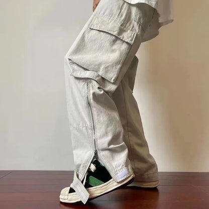 saferido Summer thin American retro Multi Pocket overalls for men trousers and women loose ins fashion brand white straight casual pants