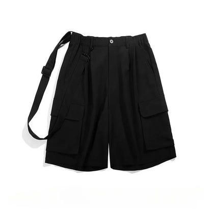 Summer Street Mens Two Piece Set Retro Striped Pocket Shirt+casual Wide Leg Tooling Shorts Sets Japanese College Couple Set