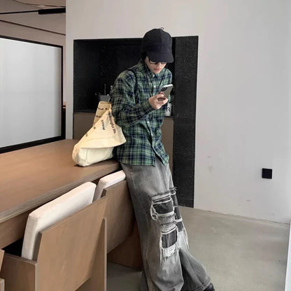 saferido Hipster Men Shirts Plaid Comfortable Temperament Long Sleeve Commuting Casual Harajuku Classical All-match Korean Spring Autumn