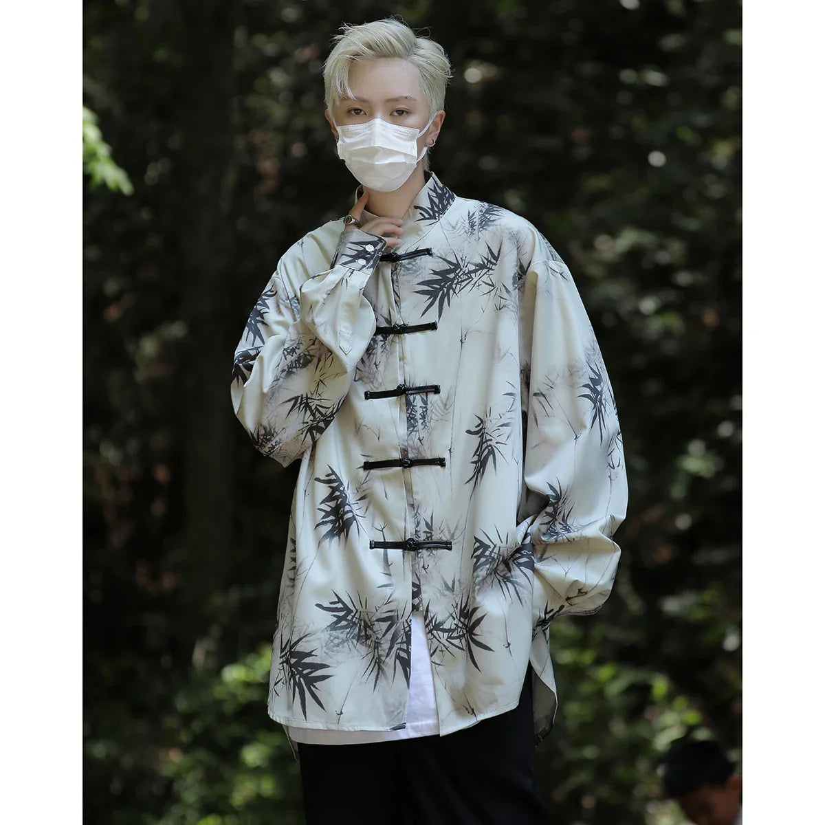 saferido Men's Tie-dye Long Sleeve Shirt Spring New Chinese Style Dial Buckle Stand Collar Loose Casual Han Tang Traditional Clothing