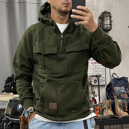 saferido Male Clothes 90s Vintage Hoodies Sweatshirt for Men Half Zip Green Aesthetic Hooded Cheap Harajuku Fashion Winter Loose New in S
