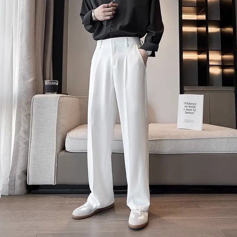 New Spring and Autumn Fashion Men's Straight Tube Loose Casual Business Versatile Dropped Wide Leg High Grade Suit Pants